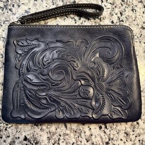 Patricia Nash Black Embossed Leather Wristlet